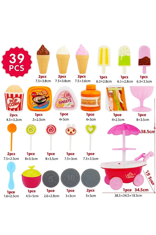 Ice Cream Plastic Trolley Pretend Role Play Set