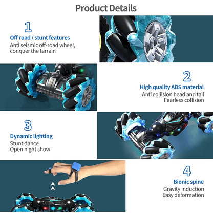 Heattack Rc Stunt Car, 2.4Ghz 4Wd Remote Control Gesture Sensor Toy, Double Sided Rotating Off Road Vehicle 360° Flips with Lights Music, for Boys & Girls Birthday, Multi Color