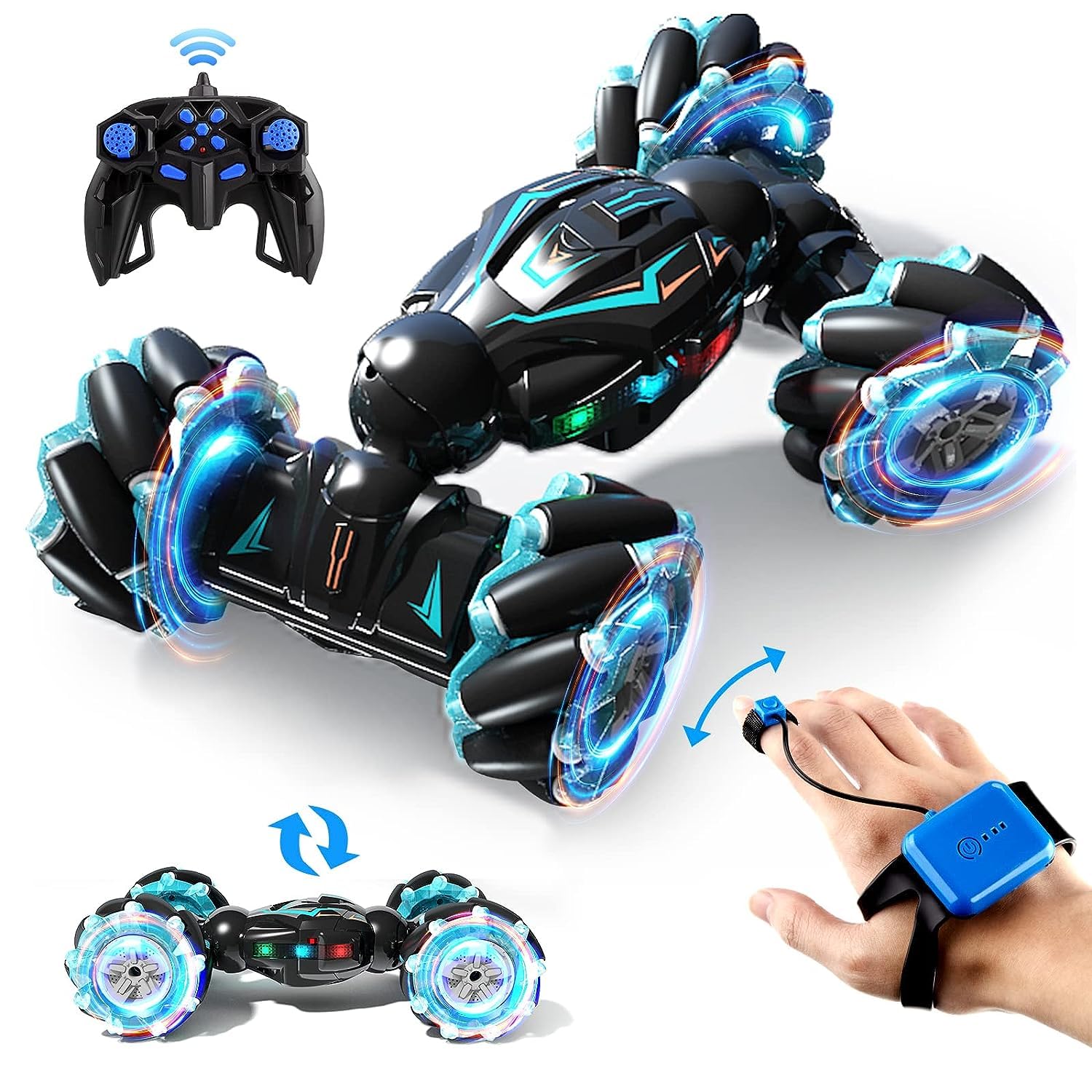 Heattack Rc Stunt Car, 2.4Ghz 4Wd Remote Control Gesture Sensor Toy, Double Sided Rotating Off Road Vehicle 360° Flips with Lights Music, for Boys & Girls Birthday, Multi Color